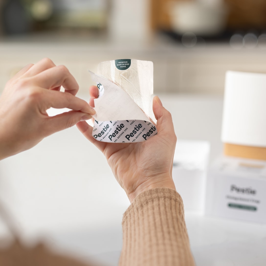 Woman opening the refill cartridge of Pestie's Flying Insect Trap.