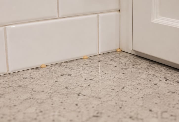 Gel bait placed where a countertop meets a wall.