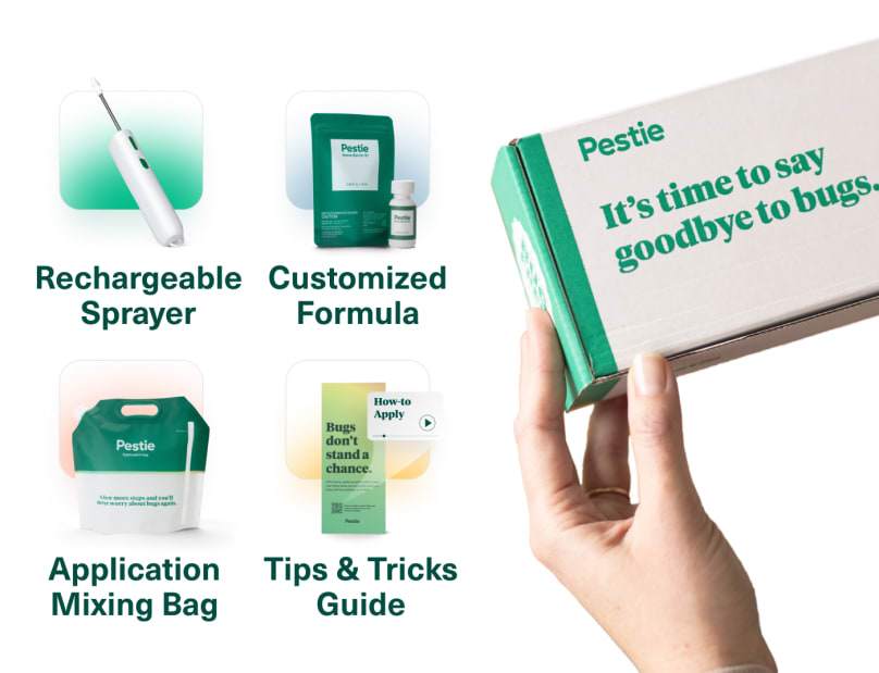 A collage of what's included inside the Pestie Smart Pest Plan box.
