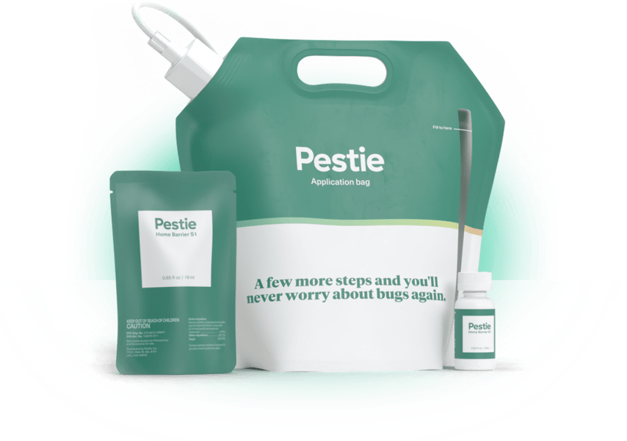 Pestie Smart Pest Plan product shot with sprayer, pesticide, and bag.