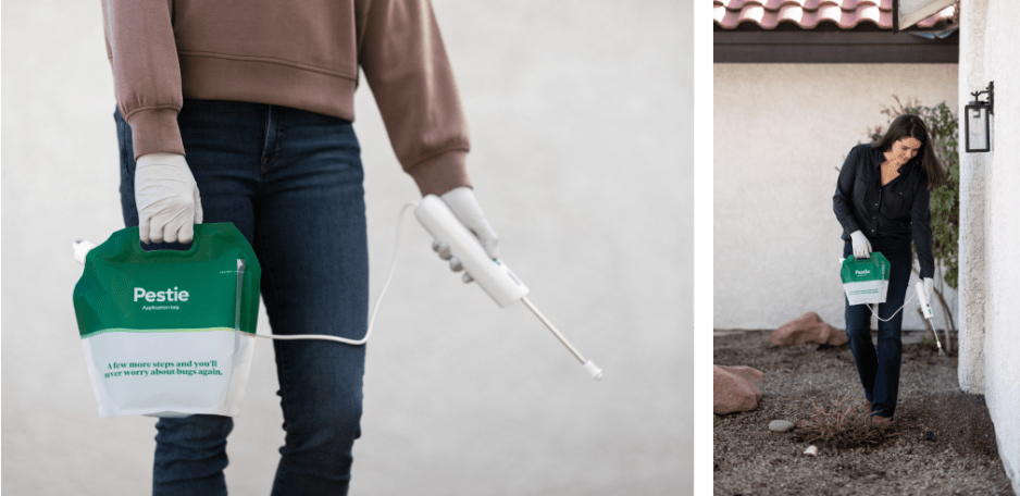 Collage of people spraying Pestie on homes